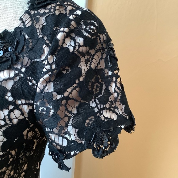 JS BOUTIQUE Black Lace & Sequin Floral Gown Size 6 - Picture 9 of 16